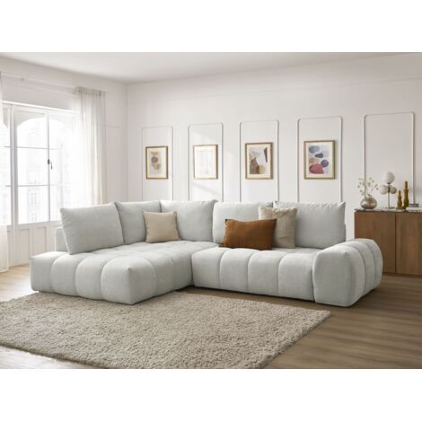 BOBOCHIC - Canapé d'angle L convertible coffre EVEREST tissu texturé Angle gauche Gris clair (1/5)