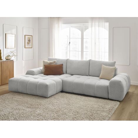 BOBOCHIC - Canapé d'angle convertible coffre EVEREST tissu chiné Angle gauche Gris clair (1/5)