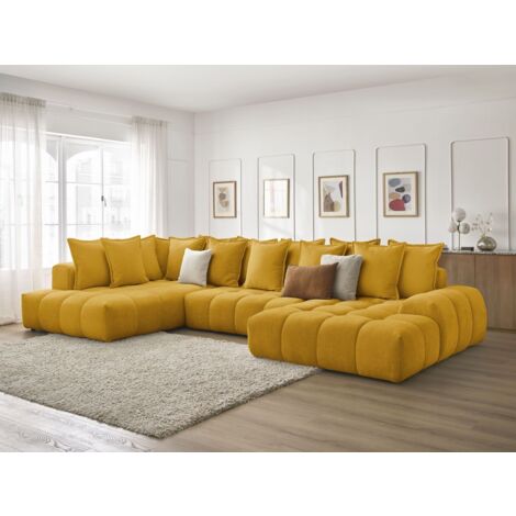 BOBOCHIC - Canapé panoramique convertible coffre EVEREST tissu texturé Angle droit Jaune (1/5)