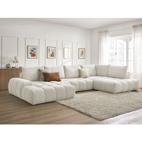 BOBOCHIC - Canapé panoramique convertible coffre EVEREST tissu texturé Angle gauche Blanc (1/5)