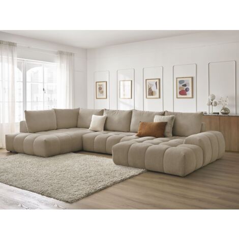 BOBOCHIC - Canapé panoramique convertible coffre EVEREST tissu texturé Angle droit  Taupe (1/5)
