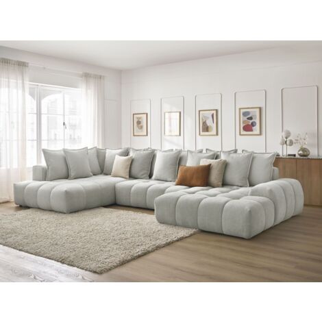 BOBOCHIC - Canapé panoramique convertible coffre EVEREST tissu texturé Angle droit Gris clair (1/5)