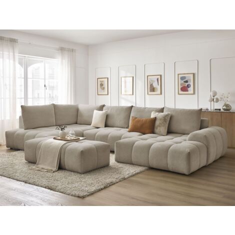 Bobochic – Canapé panoramique convertible coffre EVEREST – Tissu chiné – 5 places – Longueur 423cm – Largeur 212cm – Confort moelleux – Fabrication européenne
