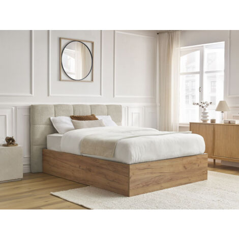 BOBOCHIC - Lit coffre KUMO tissu bouclette 140x190 Beige (1/5)