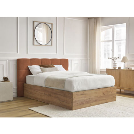 BOBOCHIC - Lit coffre KUMO tissu bouclette 140x190 Terracotta (1/5)
