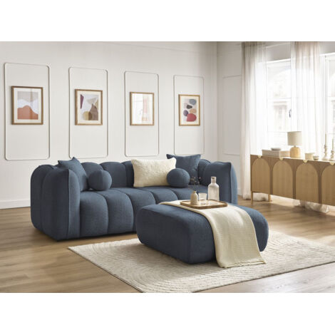 BOBOCHIC - Canapé droit fixe 3 places DENVER avec pouf Bleu foncé (1/5)