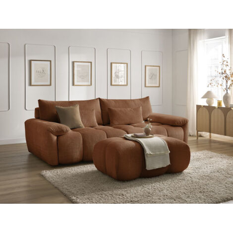 BOBOCHIC - Canapé droit fixe 3 places IVANE tissu texturé avec pouf Orange (1/5)