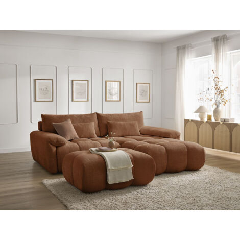 BOBOCHIC - Canapé d'angle fixe IVANE tissu texturé avec pouf Angle droit Orange (1/5)