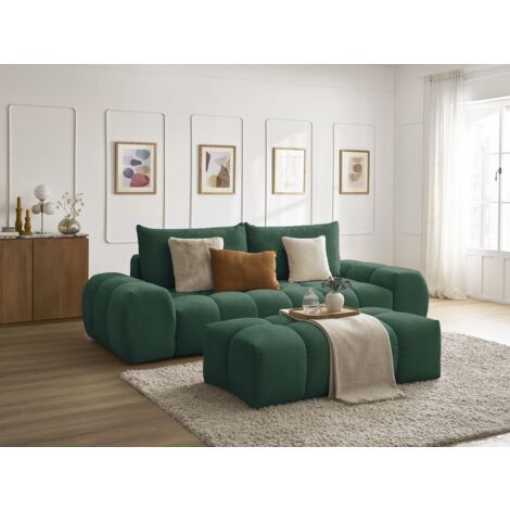 BOBOCHIC - Canapé droit fixe 3 places EVEREST tissu texturé avec pouf Vert (1/5)