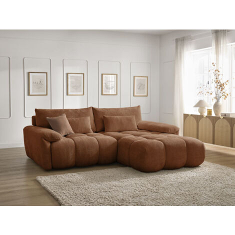 BOBOCHIC - Canapé d'angle fixe IVANE tissu texturé Angle droit Orange (1/5)
