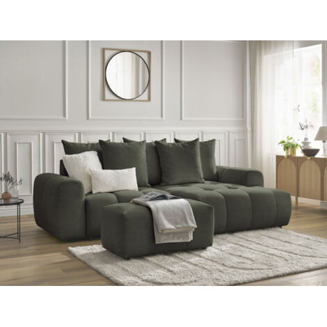 BOBOCHIC - Canapé d'angle convertible coffre ROXELANE tissu chiné avec pouf Angle droit Vert (1/5)