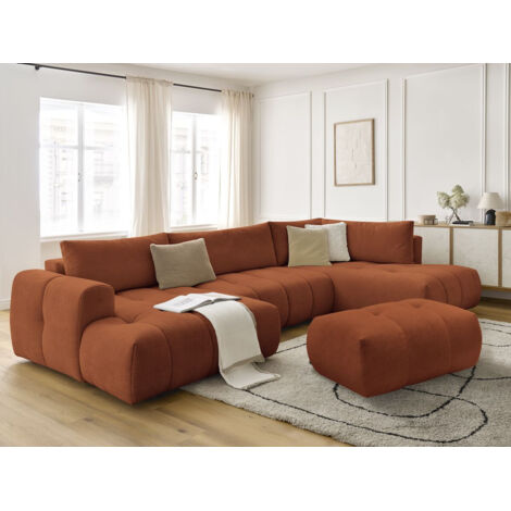 BOBOCHIC - Canapé panoramique convertible FUJI tissu lisse avec pouf Angle gauche Orange (1/5)