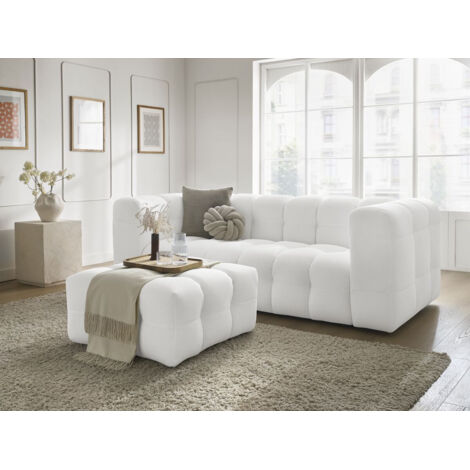BOBOCHIC - Canapé droit fixe 3 places CLOUD tissu mesh avec pouf Blanc (1/5)