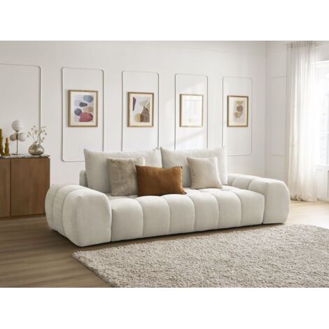 Bobochic – Canapé droit fixe 3 places – Tissu texturé beige – Longueur 278 cm – Largeur 115 cm – Confort équilibré – Charge max 300 kg (1/5)