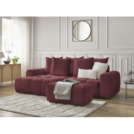 BOBOCHIC - Canapé d'angle convertible coffre ROXELANE tissu chiné avec pouf Angle gauche  Rouge (1/5)