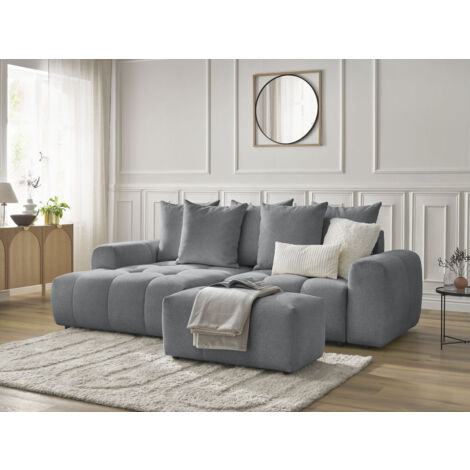 BOBOCHIC - Canapé d'angle convertible coffre ROXELANE tissu chiné avec pouf Angle gauche  Gris foncé (1/5)