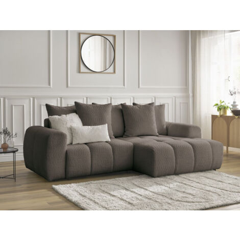 BOBOCHIC - Canapé d'angle convertible coffre ROXELANE tissu bouclette Angle droit  Marron (1/5)