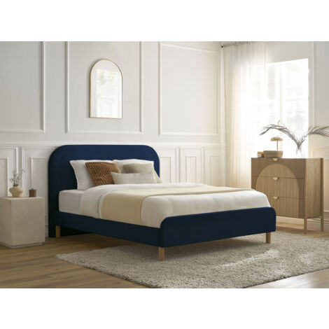 Bobochic – Lit CASSIOPEE 180x200 cm en velours bleu foncé – Structure en bois massif avec lattes passives – Montage facile sans outils (1/5)