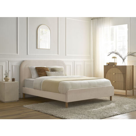 Bobochic – Lit CASSIOPEE 140x190 cm en velours beige – Structure en bois massif – Montage facile sans outils – Charge max 190 kg (1/5)