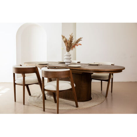 Bobochic – Ensemble table à manger extensible 210-270 cm avec 6 chaises en placage chêne massif – Forme ovale – Jusqu'à 10 couverts – Marron foncé (1/5)