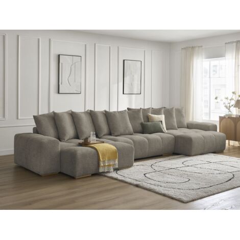 BOBOCHIC - Canapé panoramique convertible coffre ANAKIN tissu bouclette Taupe (1/5)
