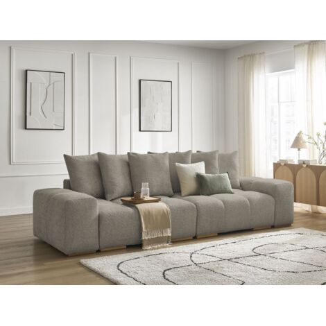 BOBOCHIC - Canapé droit convertible coffre ANAKIN tissu bouclette Taupe (1/5)