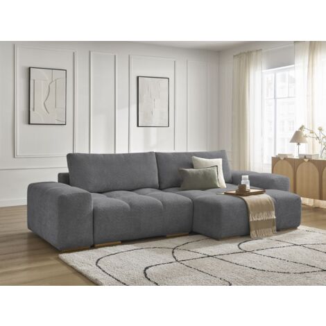 BOBOCHIC - Canapé d'angle réversible ANAKIN tissu bouclette Réversible  Gris foncé (1/5)
