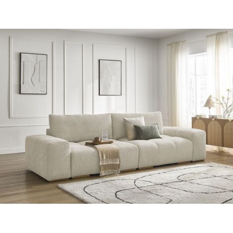 BOBOCHIC - Canapé droit fixe 3 places ANAKIN tissu bouclette   Beige (1/5)