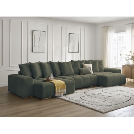 BOBOCHIC - Canapé panoramique convertible coffre ANAKIN tissu bouclette Vert (1/5)