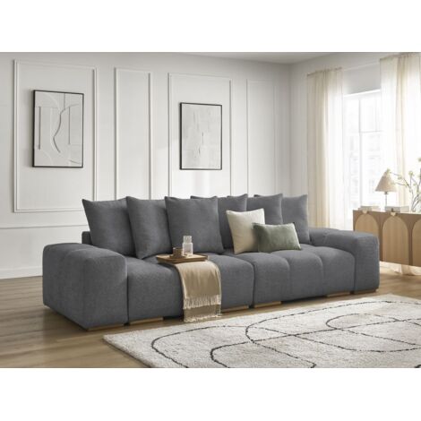 BOBOCHIC - Canapé droit convertible coffre ANAKIN tissu bouclette   Gris foncé (1/5)