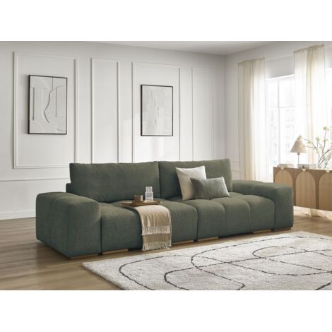 BOBOCHIC - Canapé droit convertible coffre ANAKIN tissu bouclette   Vert (1/5)