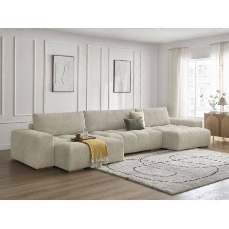 BOBOCHIC - Canapé panoramique convertible coffre ANAKIN tissu bouclette Beige (1/5)