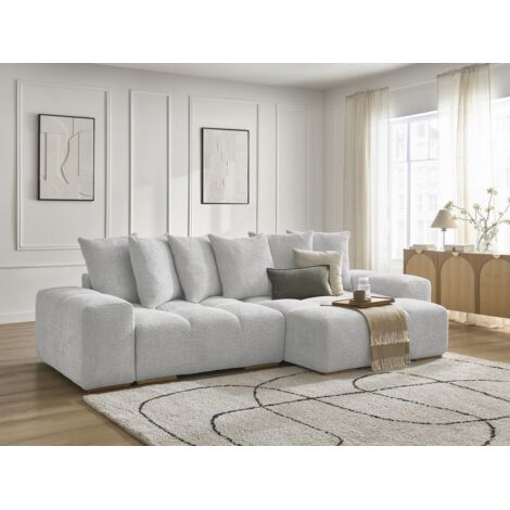 BOBOCHIC - Canapé d'angle convertible réversible coffre ANAKIN tissu bouclette Réversible Gris clair (1/5)