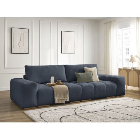 BOBOCHIC - Canapé droit convertible coffre ANAKIN tissu texturé Bleu foncé (1/5)