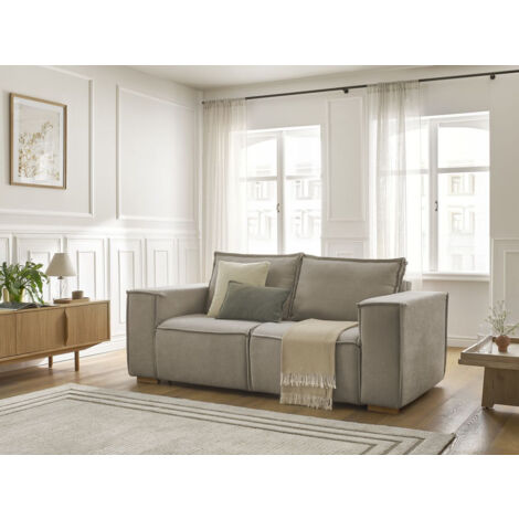 BOBOCHIC - Canapé droit convertible CHELSEA ouverture express tissu texturé 140x200 Taupe (1/5)