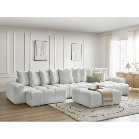 BOBOCHIC - Canapé panoramique convertible coffre ANAKIN tissu texturé avec pouf Gris clair (1/5)