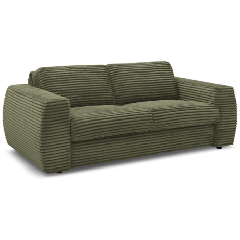 BOBOCHIC - Canapé droit convertible HUGO ouverture express gros côtelé  160x190 Vert (1/5)