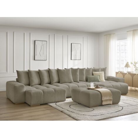 BOBOCHIC - Canapé panoramique convertible coffre ANAKIN tissu texturé avec pouf Taupe (1/5)