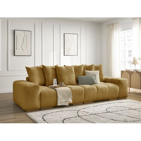BOBOCHIC - Canapé droit convertible coffre ANAKIN tissu texturé Jaune (1/5)