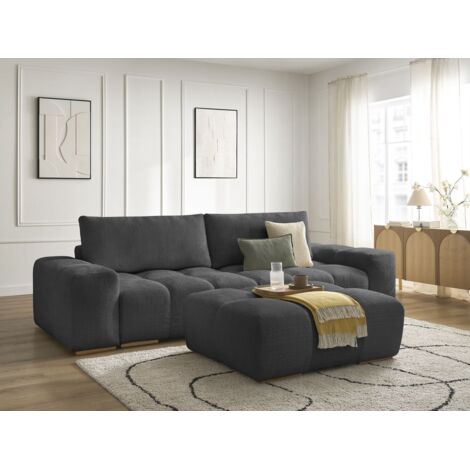 BOBOCHIC - Canapé droit convertible coffre ANAKIN tissu texturé avec pouf   Noir (1/5)