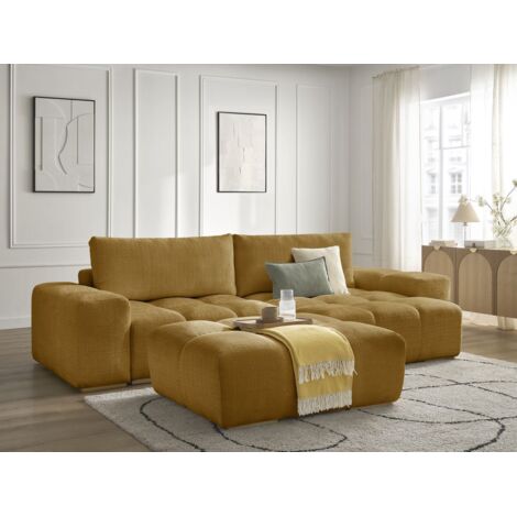 BOBOCHIC - Canapé d'angle réversible convertible coffre ANAKIN tissu texturé avec pouf Réversible Jaune (1/5)