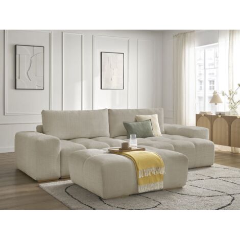 BOBOCHIC - Canapé d'angle réversible ANAKIN tissu texturé avec pouf Réversible Beige (1/5)
