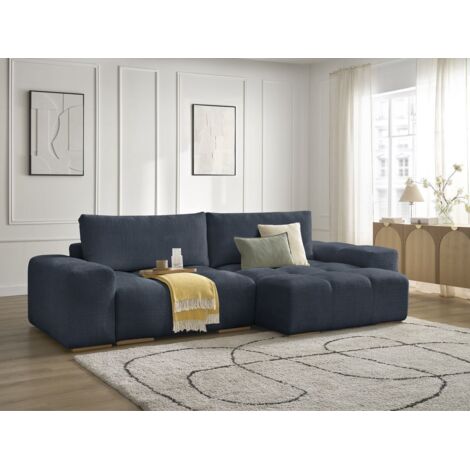 BOBOCHIC - Canapé d'angle réversible ANAKIN tissu texturé Réversible Bleu foncé (1/5)