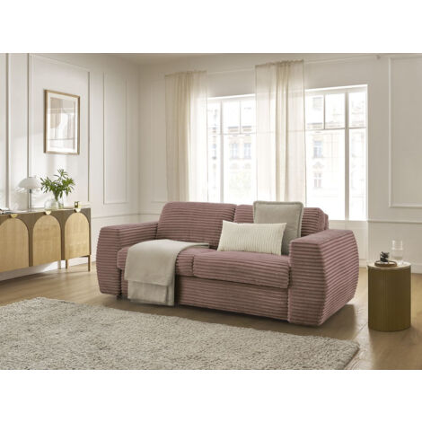 BOBOCHIC - Canapé droit convertible HUGO ouverture express gros côtelé 140x190 Rose (1/5)