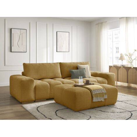 BOBOCHIC - Canapé droit convertible coffre ANAKIN tissu texturé avec pouf Jaune (1/5)