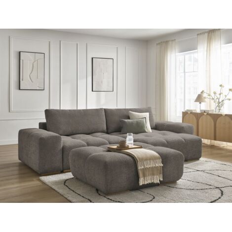 BOBOCHIC - Canapé d'angle réversible ANAKIN tissu bouclette avec pouf Réversible Marron (1/5)