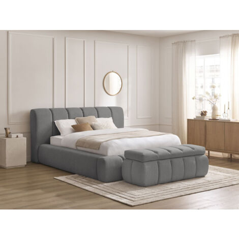 BOBOCHIC - Lit coffre DENALI tissu lisse + Bout de lit DENALI 160x200 + bout de lit 140 Gris foncé (1/5)