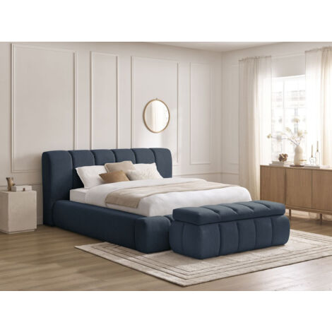 BOBOCHIC - Lit coffre DENALI tissu lisse + Bout de lit DENALI 160x200 + bout de lit 140 Bleu foncé (1/5)