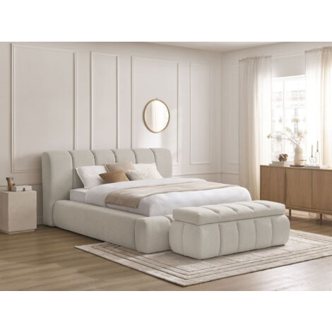 BOBOCHIC - Lit coffre DENALI tissu lisse + Bout de lit DENALI 140x190 + bout de lit 140 Beige (1/5)