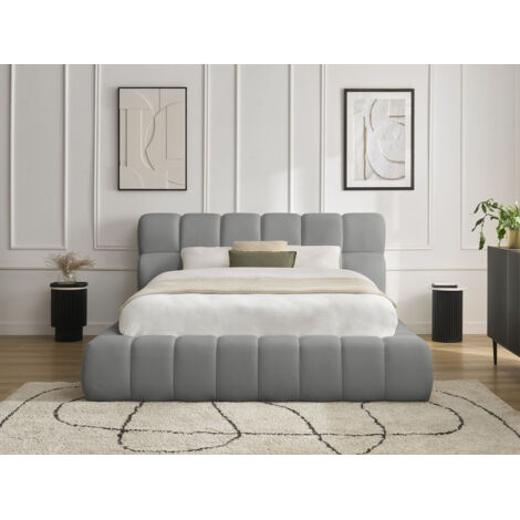 BOBOCHIC - Lit coffre MONT-BLANC tissu mesh 160x200 Gris (1/5)